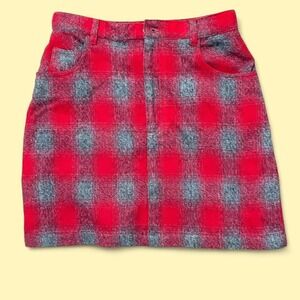 Stefano Basics Vintage red and grey plaid mini skirt